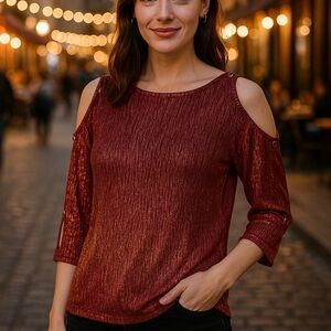 RIO & RIAN Metallic Cold-Shoulder Top – Size S